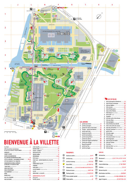 Le plan complet du parc de la Villette et tous les points d'information